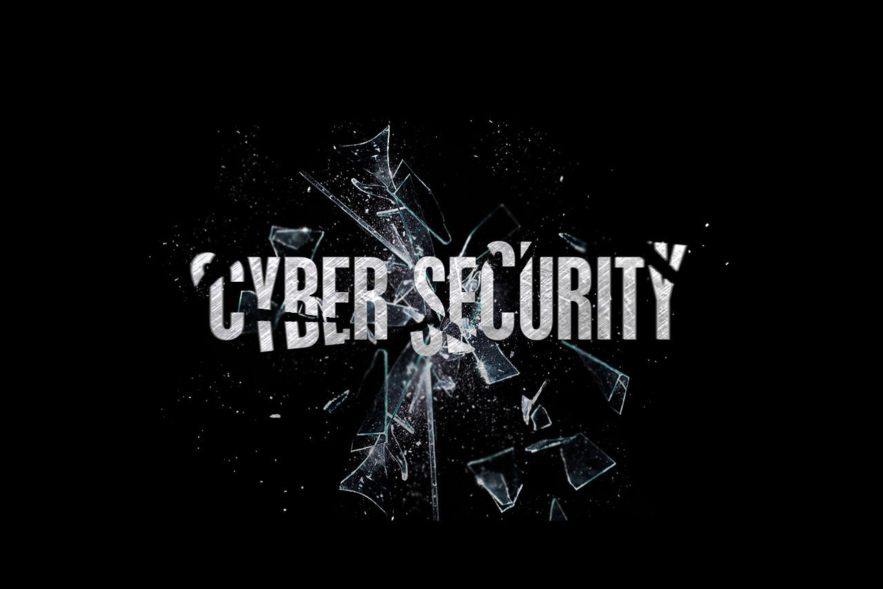 cyber security words with broken glass